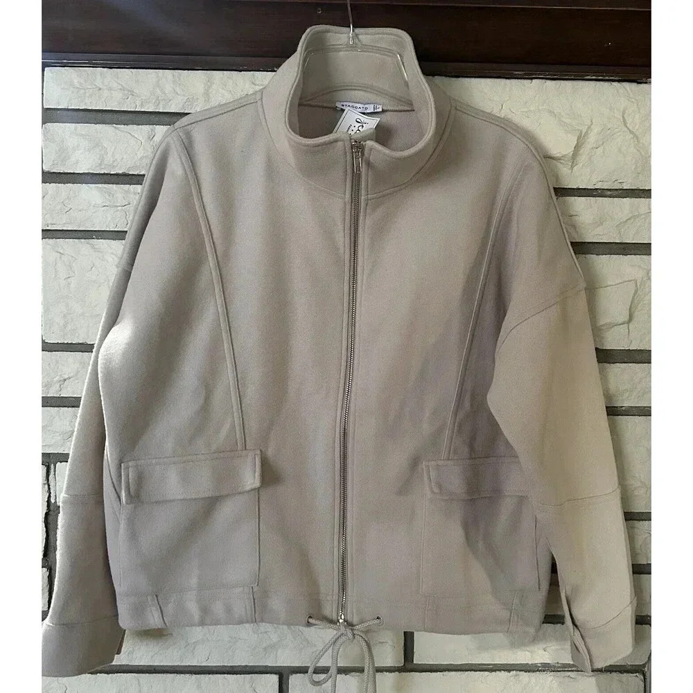 Staccato Lightweight Jacket NWT Large Woman’s Zip Up Neutral Beige Minimalist